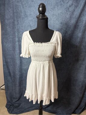Everbloom White Smocked Swiss Dot Mini Dress